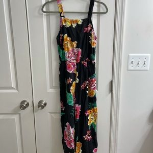 Black Floral Mid Calf Jumpsuit
